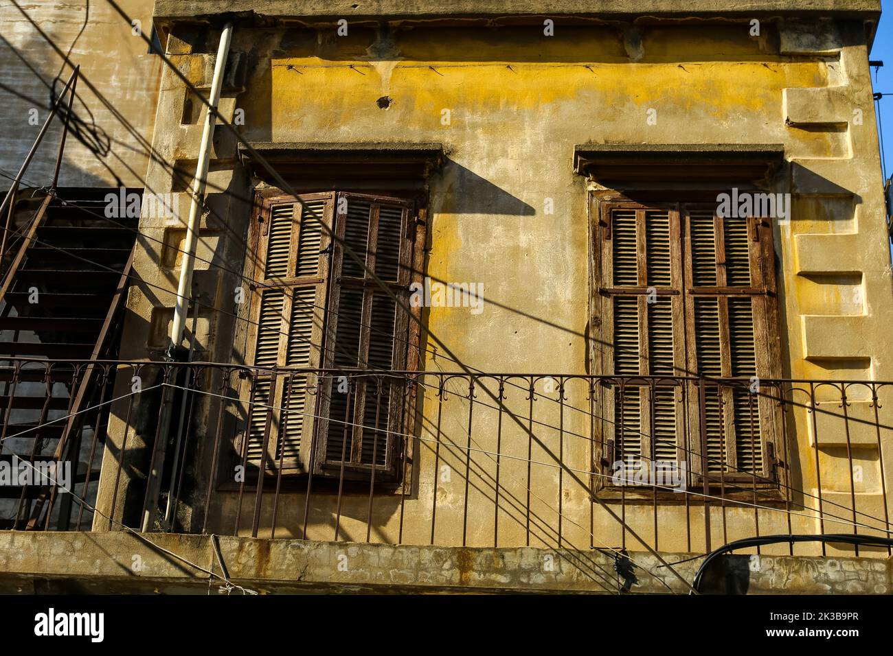 The wooden windows on an old historic traditional Lebanese house Stock ...