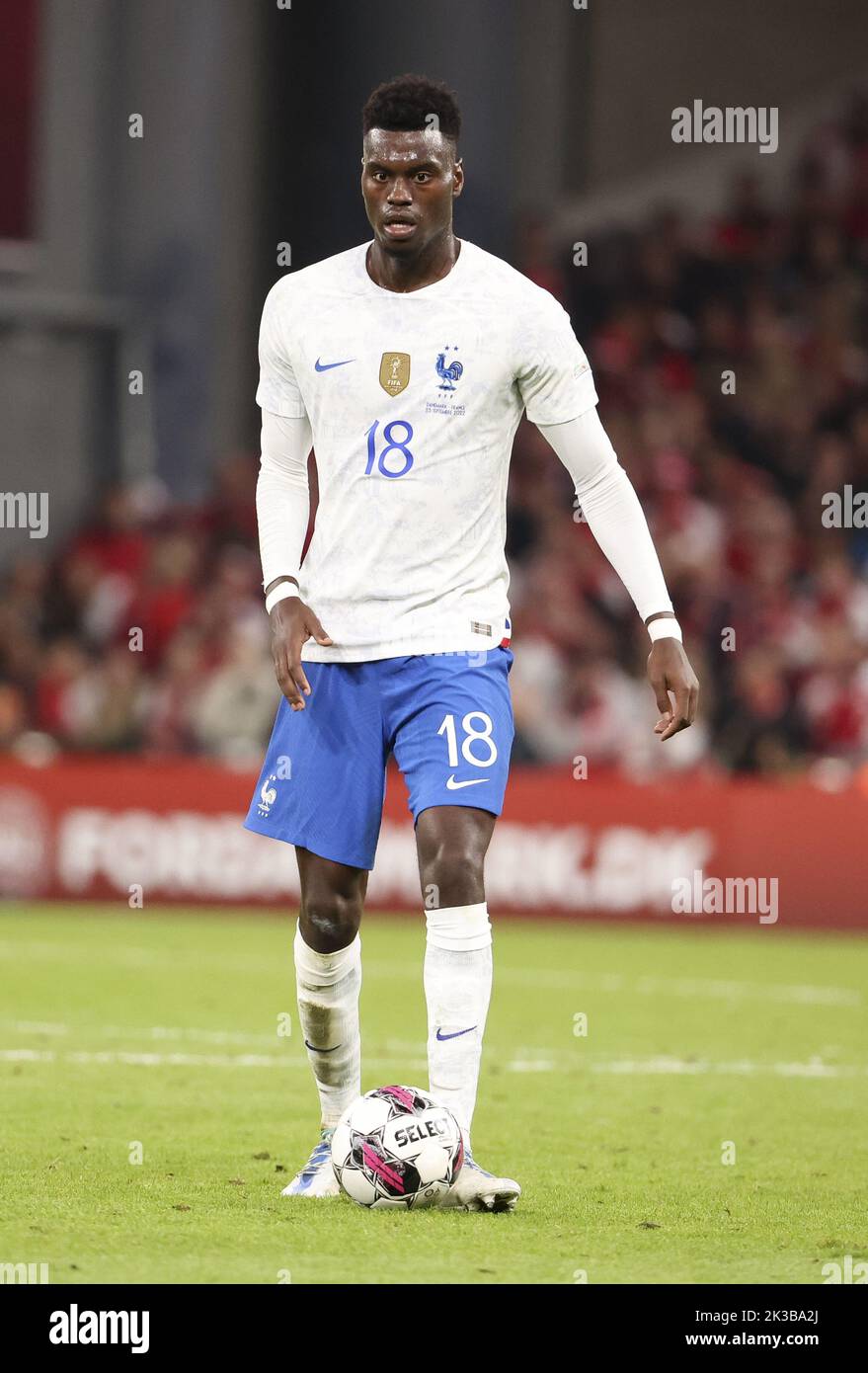 Copenhagen, Denmark. 25th September, 2022. Benoit Badiashile of France during the UEFA Nations League, League A - Group 1 football match between Denmark and France on September 25, 2022 at Parken Stadium in Copenhagen, Denmark - Photo: Jean Catuffe/DPPI/LiveMedia Credit: Independent Photo Agency/Alamy Live News Stock Photo