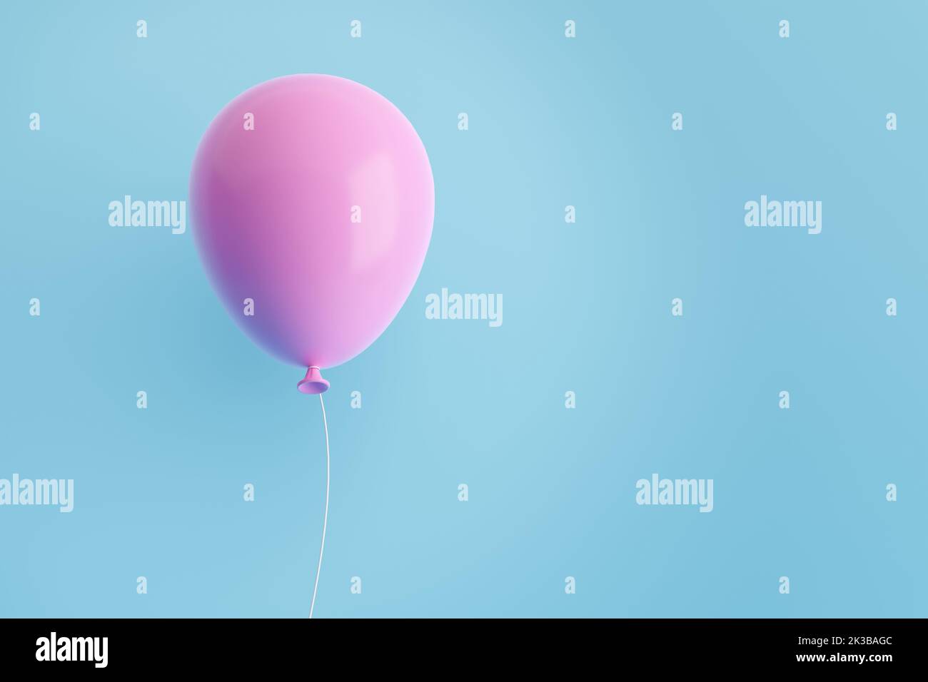 Pink flying air helium balloon against blue background. 3D rendering. Stock Photo