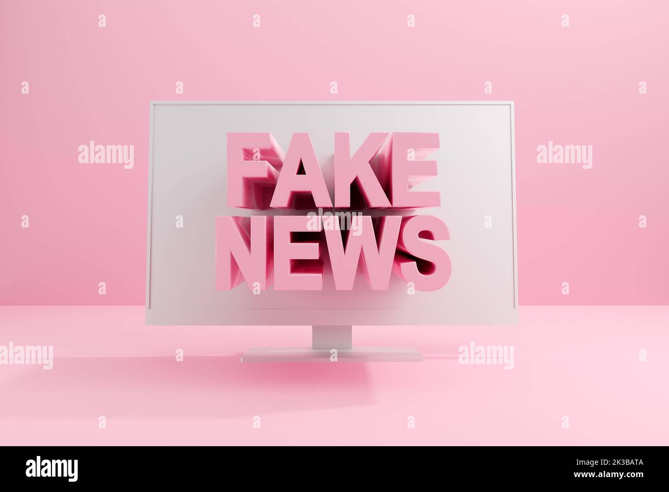 Fake news on the internet and cyberspace. The word FAKE NEWS popping out from the pc computer screen. 3D rendering. Stock Photo