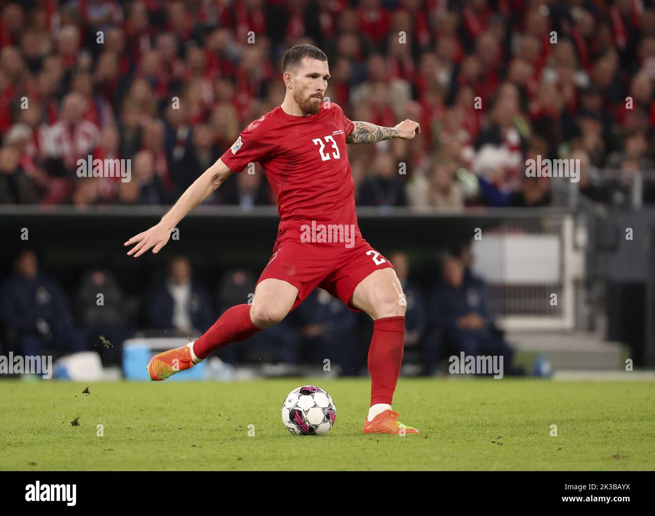 Copenhagen, Denmark. 25th September, 2022. Pierre-Emile Hojbjerg of Denmark during the UEFA Nations League, League A - Group 1 football match between Denmark and France on September 25, 2022 at Parken Stadium in Copenhagen, Denmark - Photo: Jean Catuffe/DPPI/LiveMedia Credit: Independent Photo Agency/Alamy Live News Stock Photo