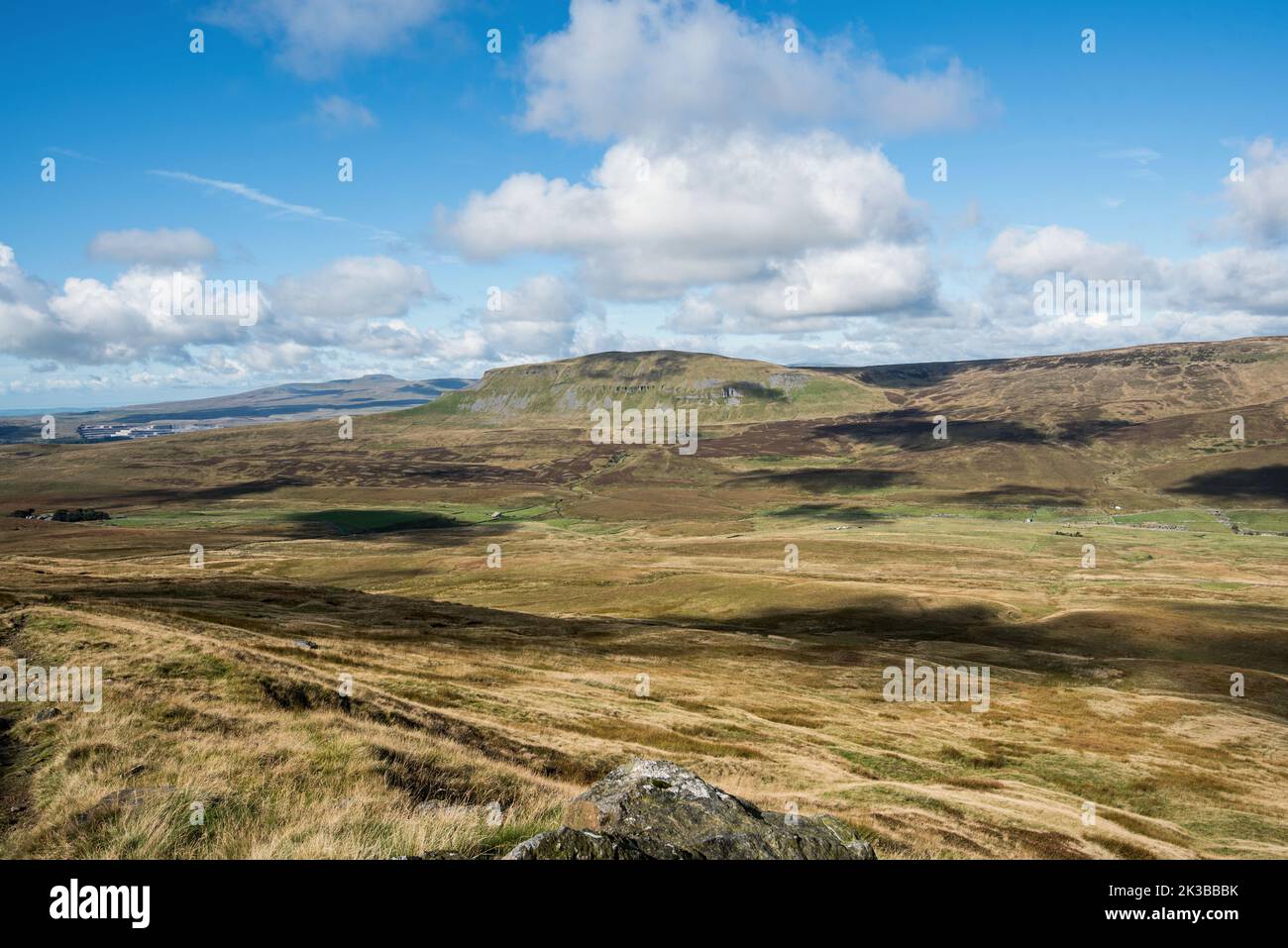 Pen y ghent & further back Ingleborough, taken from Fountains Fell. Stock Photo
