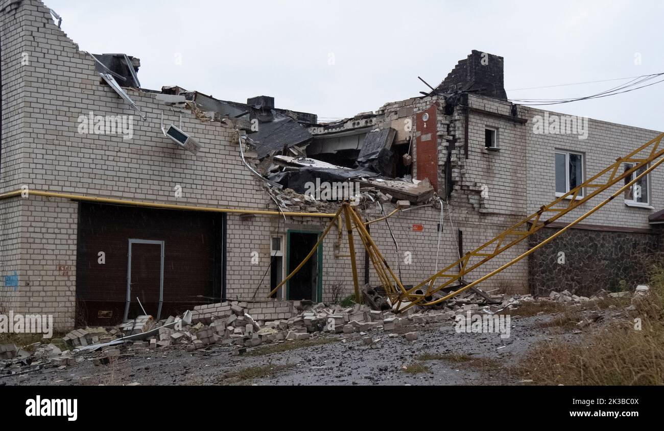 An apartment building sits destroyed in Kharkiv, Ukraine. Kharkiv has