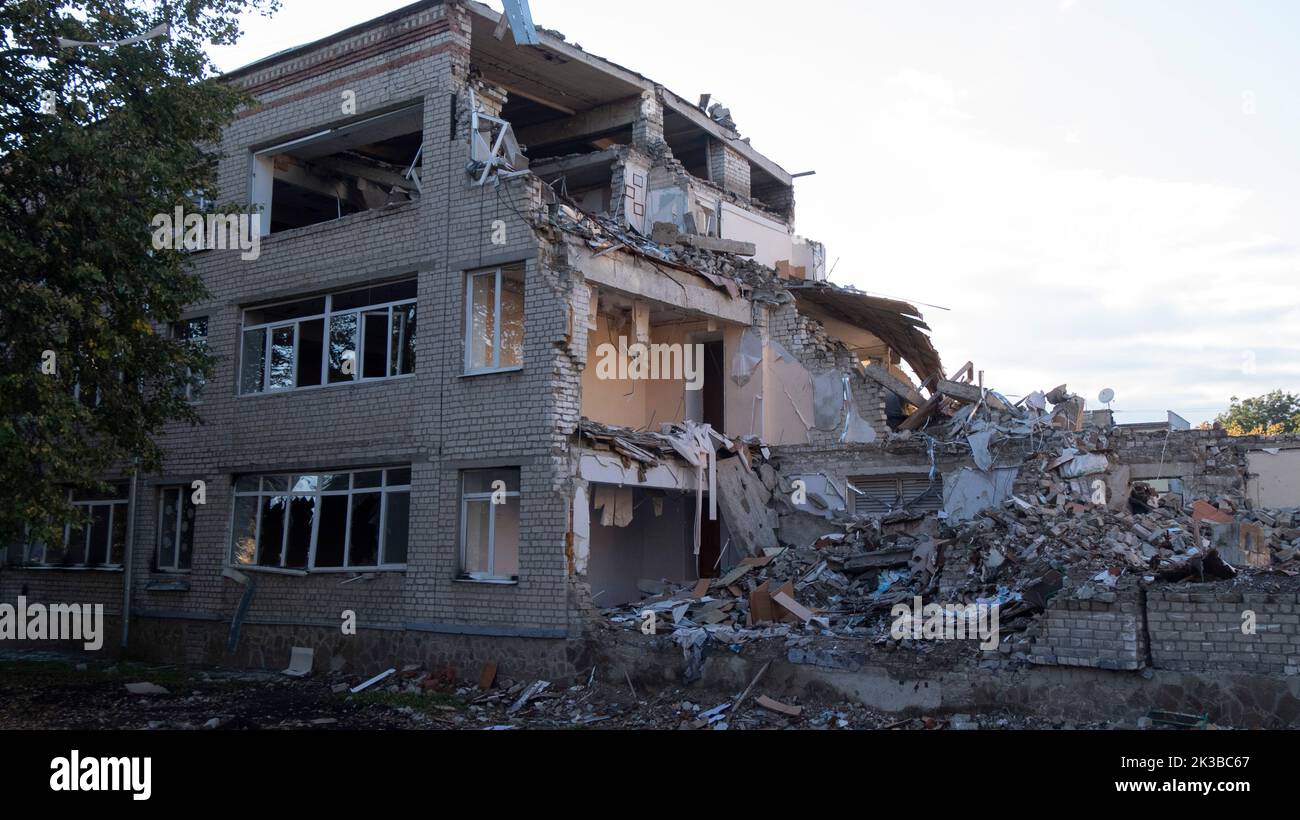 An apartment building sits destroyed in Kharkiv, Ukraine. Kharkiv has