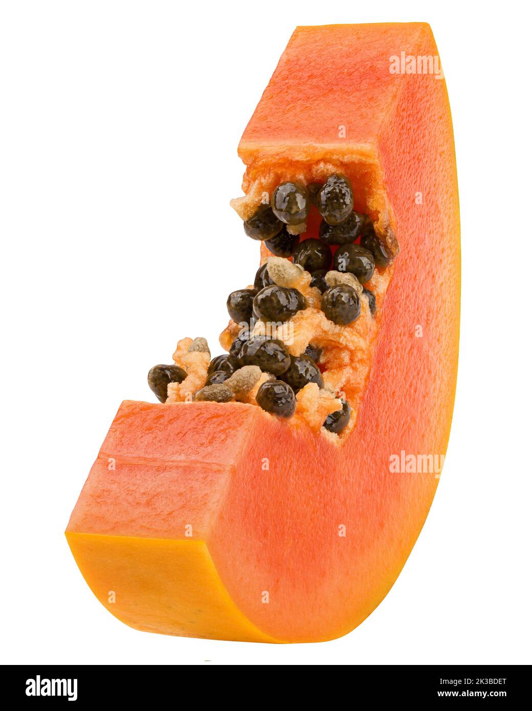papaya slice isolated on white background, clipping path, full depth of