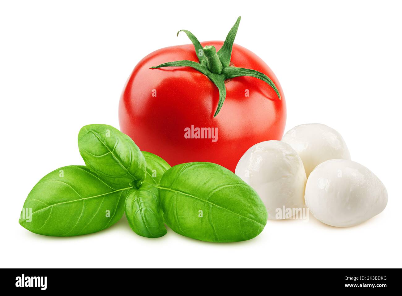 tomato, basil, mozzarella, isolated on white background, clipping path, full depth of field Stock Photo