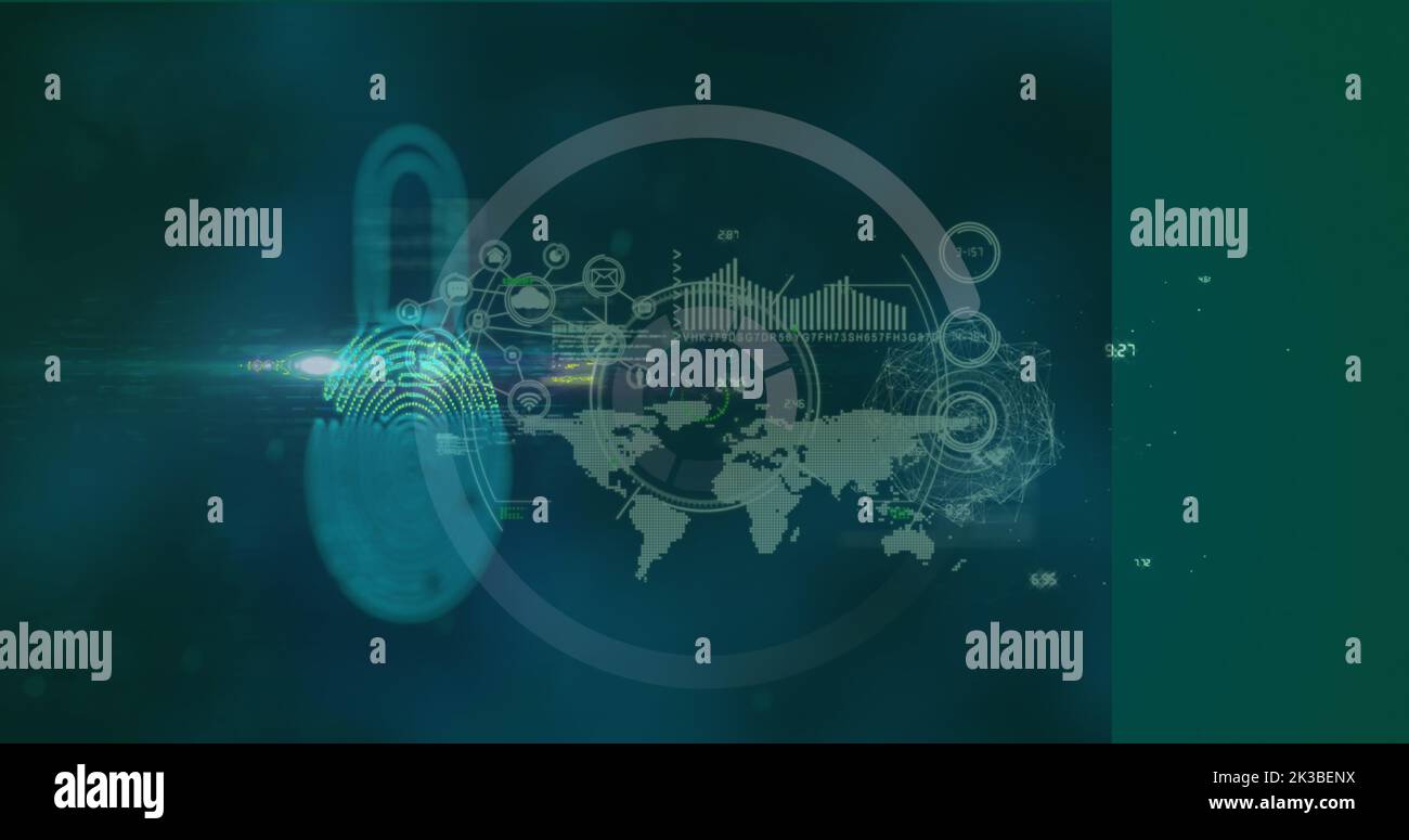 Image of data processing over padlock Stock Photo