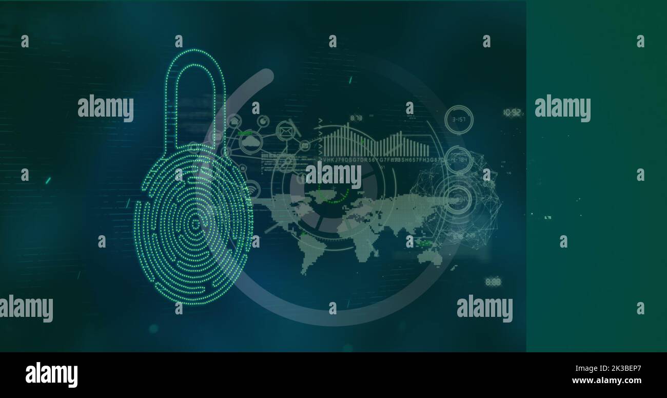 Image of data processing over padlock Stock Photo