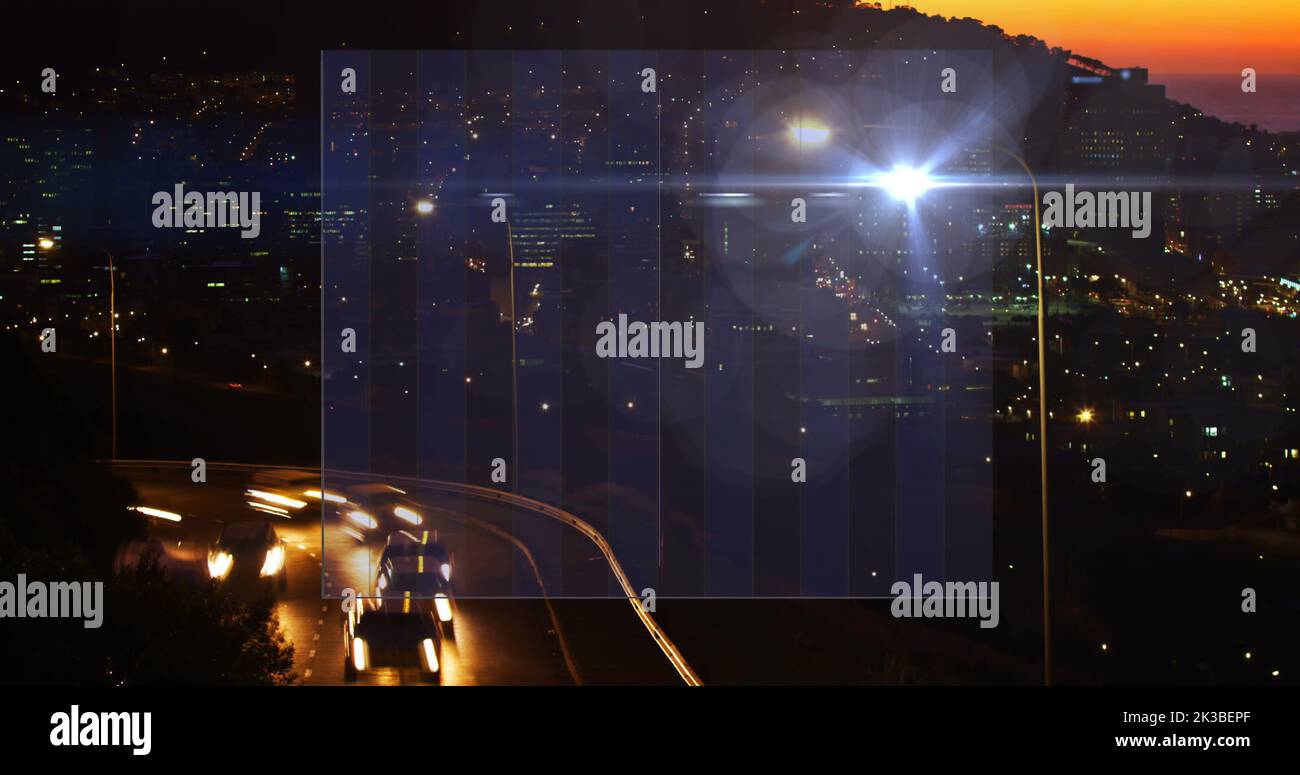 Image of data processing over cityscape Stock Photo
