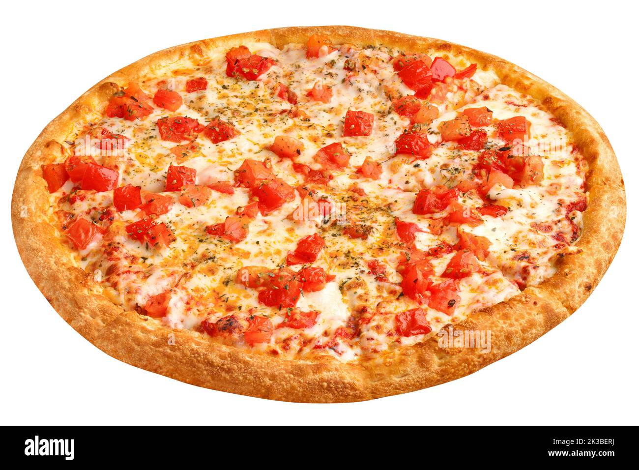 Pizza margarita, mozzarella cheese and tomato, isolated on white background, clipping path, full depth of field Stock Photo