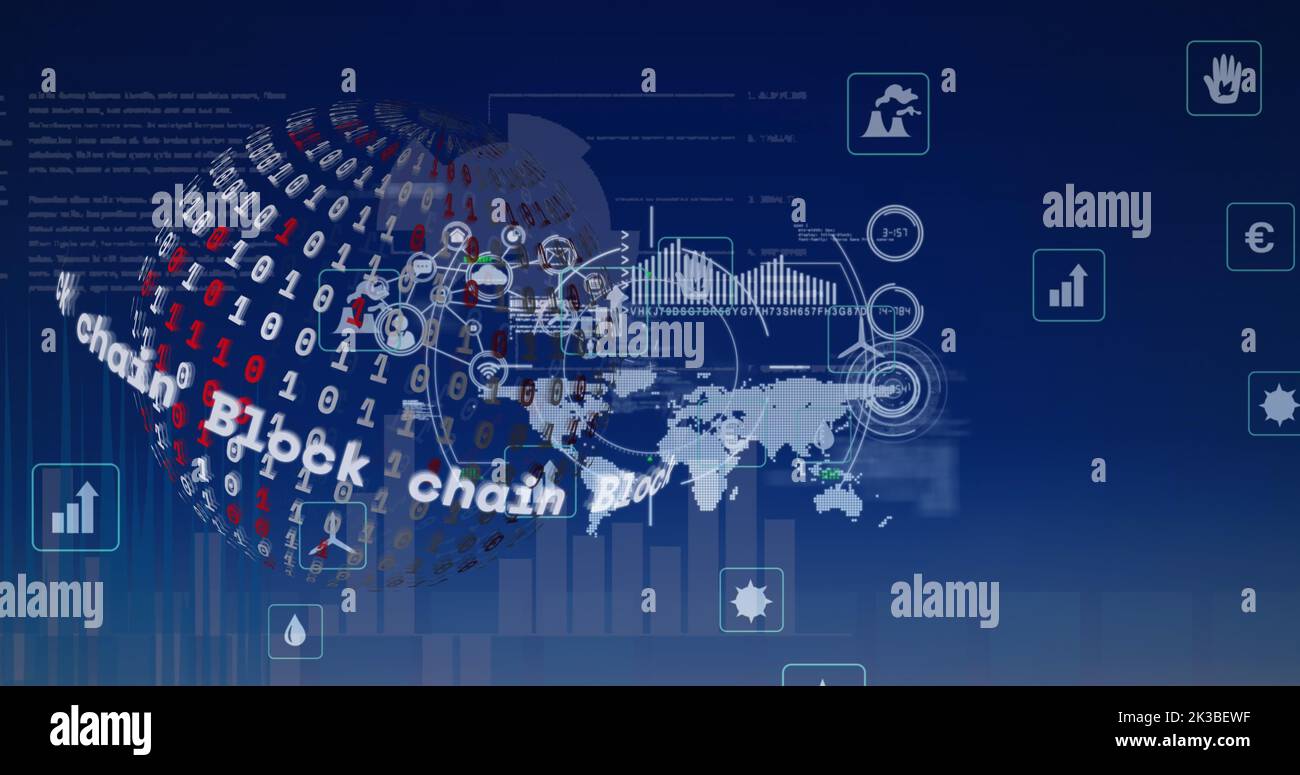 Image of data processing over globe Stock Photo