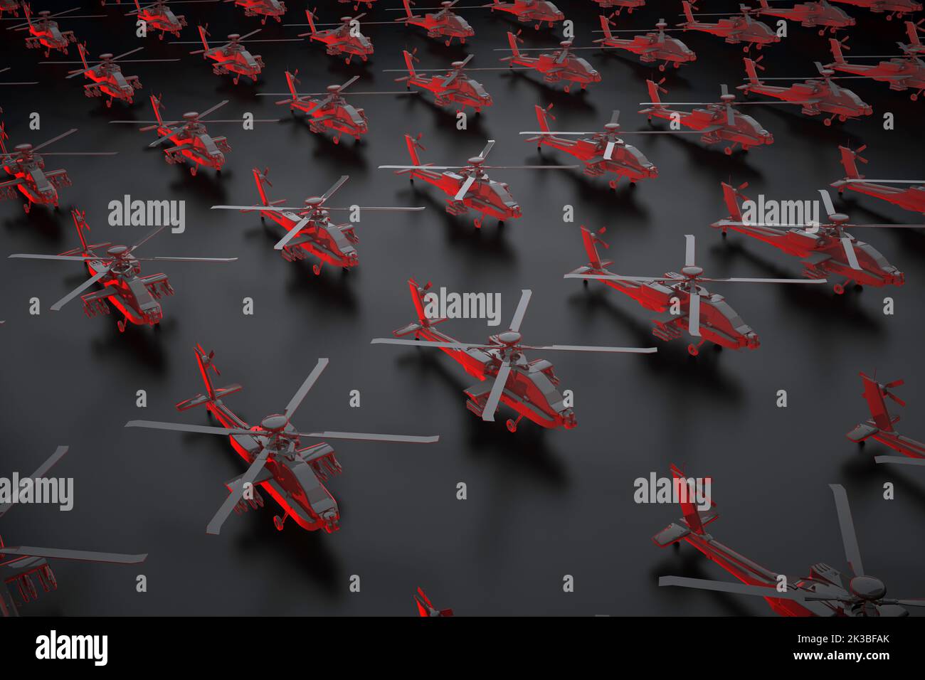 large group of black helicopters. 3d rendering Stock Photo
