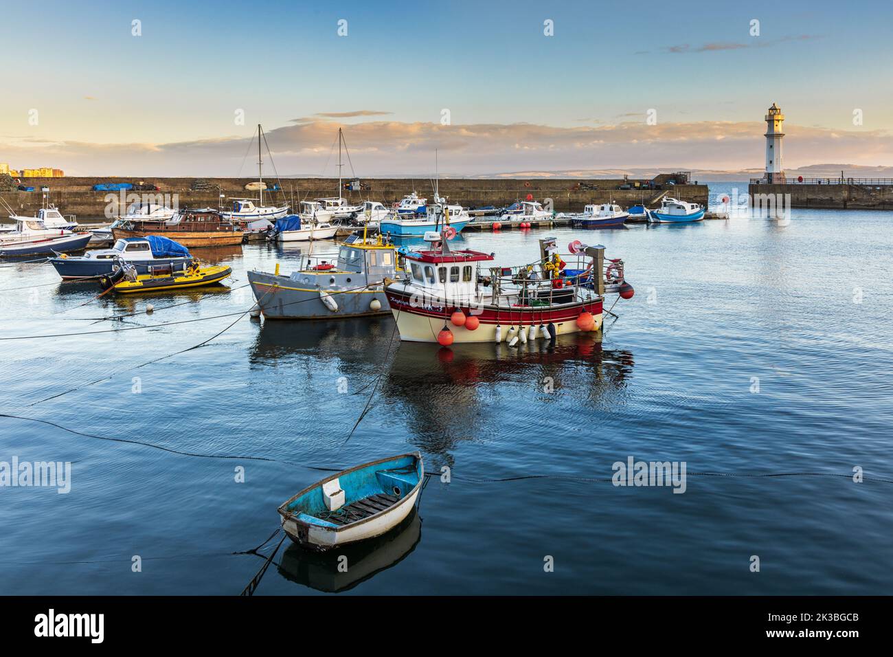 Sunrise at Newhaven Harbour on the Firth of Forth, Edinburgh, Scotland. Stock Photo
