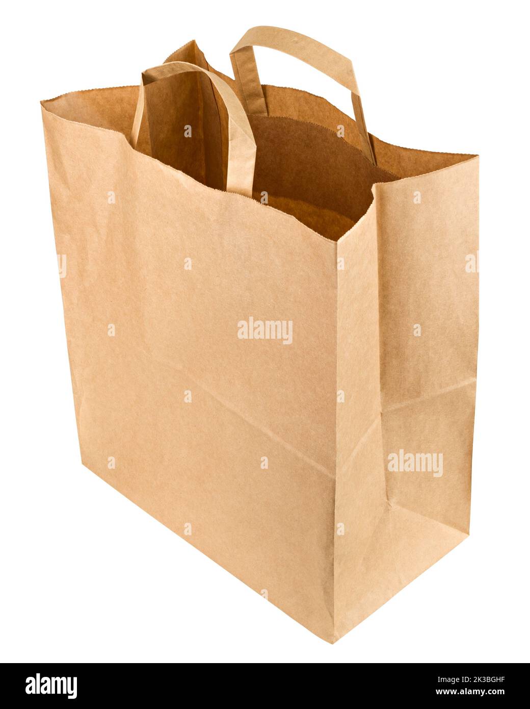 Brown paper bag isolated on white background, clipping path, full depth