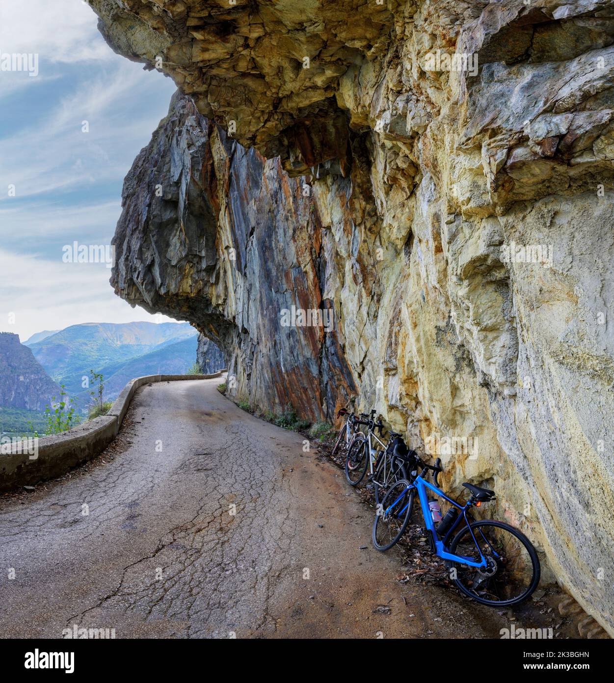 The famous balcony road that links Bourg d'Oisans to Villard Notre Dame, French Alps. Stock Photo