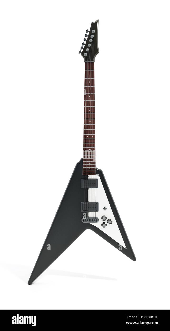 Flying V electric guitar isolated on white background. 3D illustration. Stock Photo