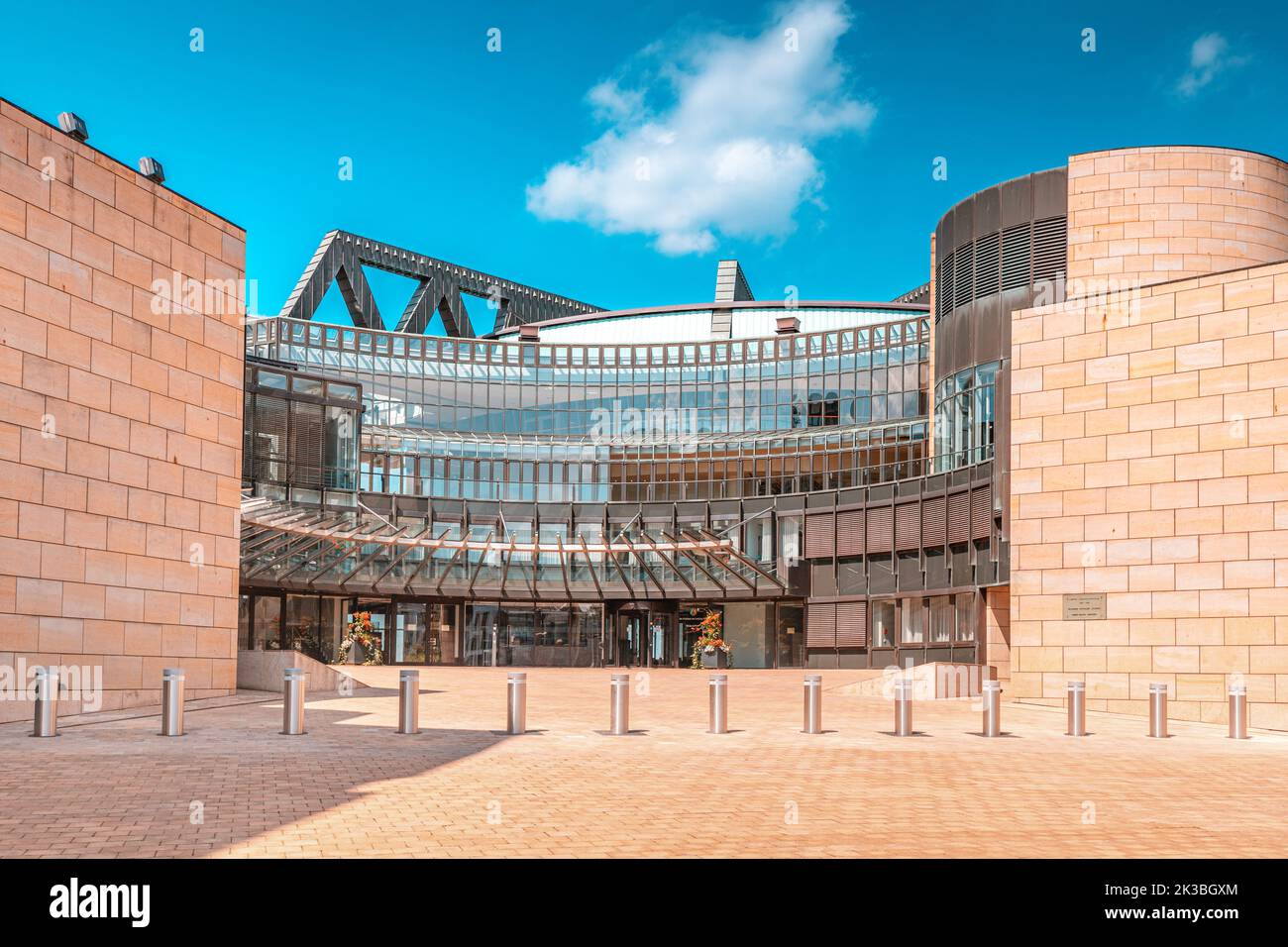 23 July 2022, Dusseldorf, Germany: Landtag or Regional Administrative institution of Nordrhein Westfalen. Panoramic view of parliament building Stock Photo