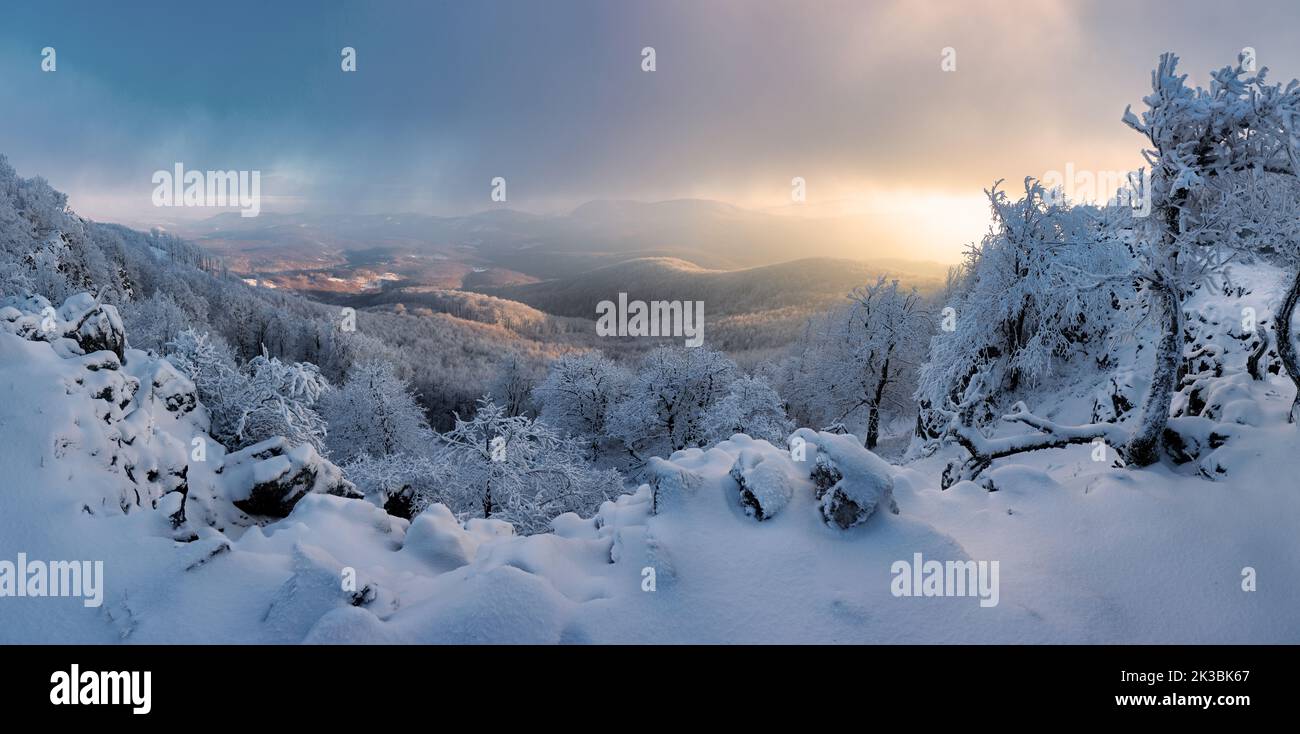 Slovakia mountain, Winter landscape at sunset, Vapenna Stock Photo