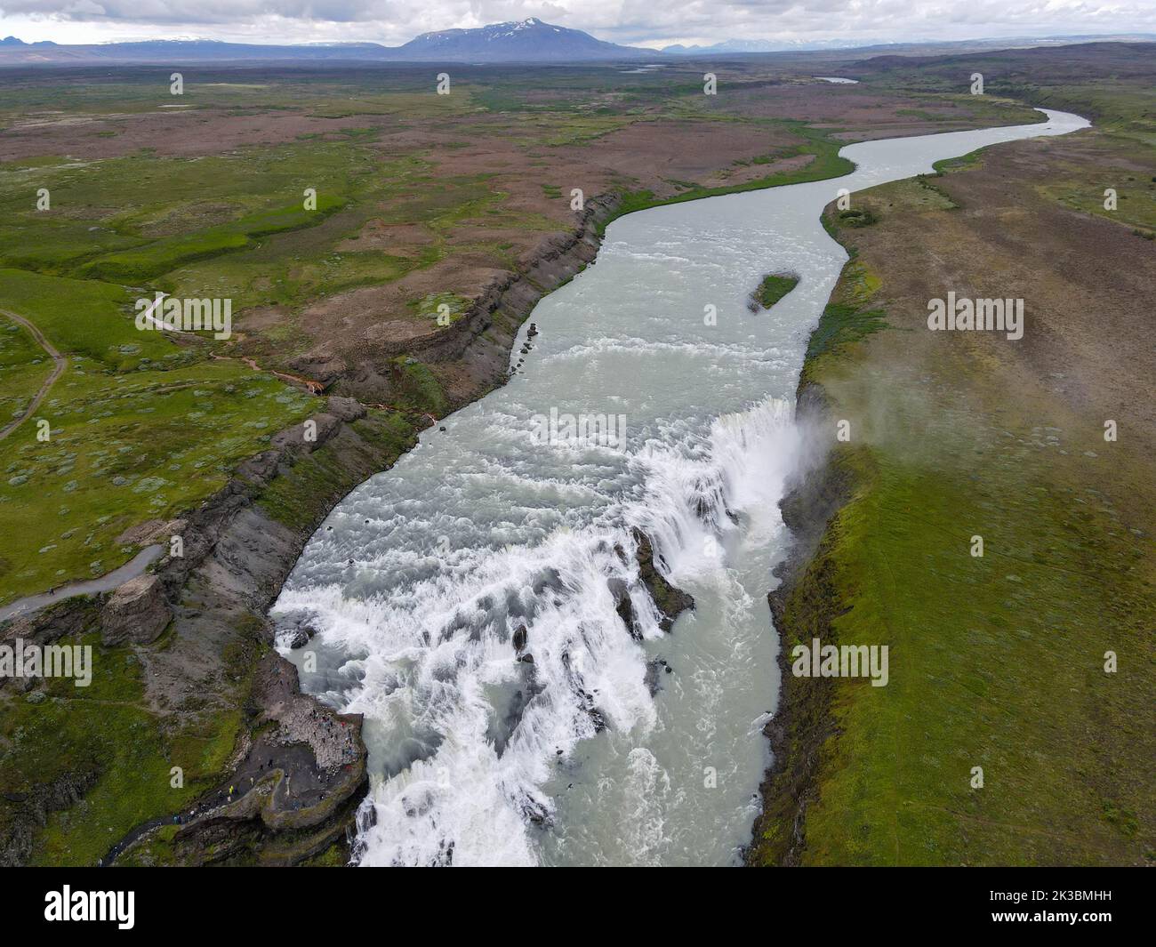 Drone view at Gullfoss waterfall on Iceland Stock Photo
