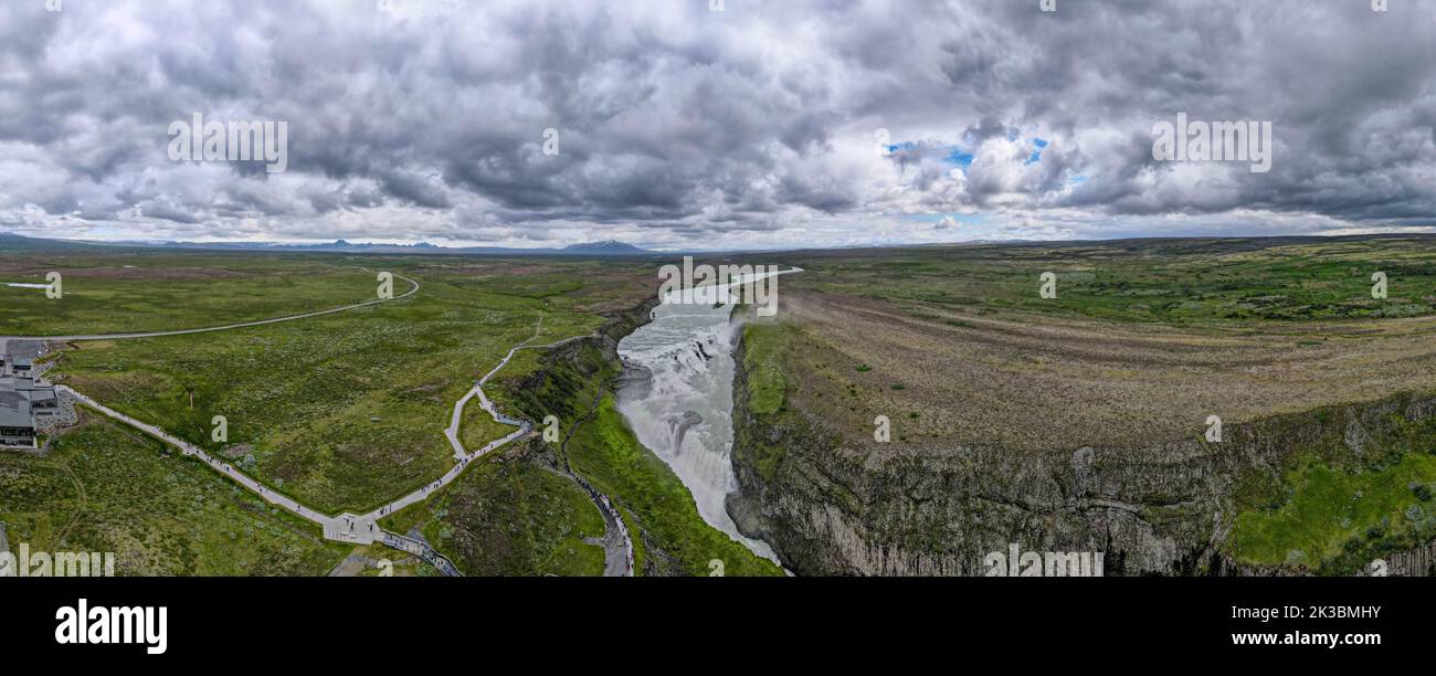 Drone view at Gullfoss waterfall on Iceland Stock Photo