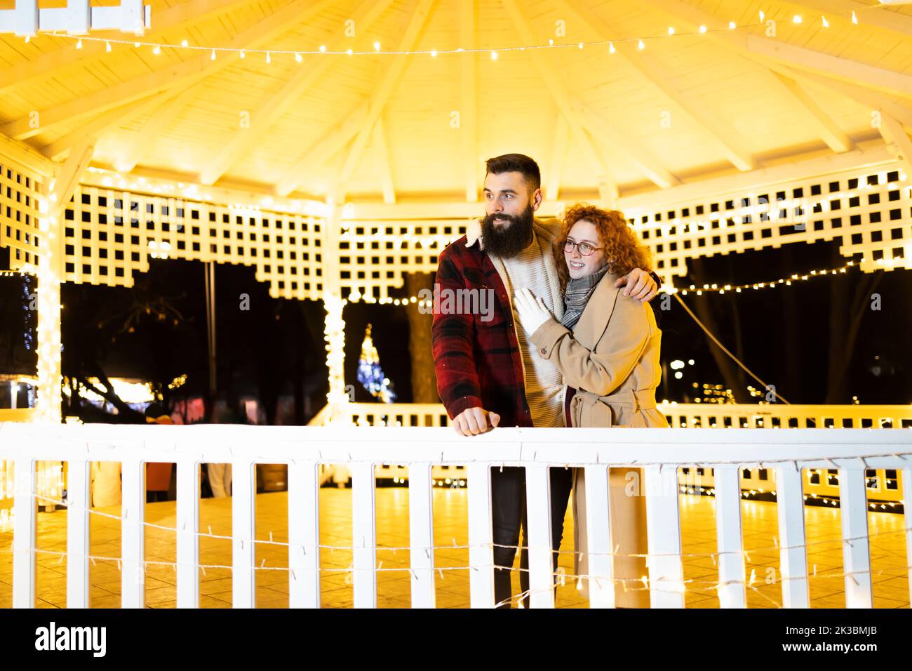 Caucasian couple enjoying their Christmas eve together Stock Photo