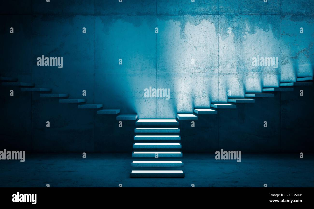 concrete stairs with lights on the steps. nobody. 3d render Stock Photo