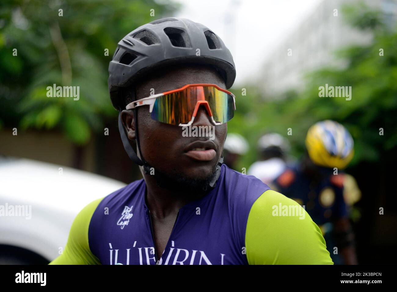 Lagos Celebrates 2022 World Car Free Day Lagos, Nigeria. 25th Sep, 2022. A rider looks on in Alausa as Lagos State Government celebrates 2022 World Car Free Day at Alausa, Ikeja, Lagos, Nigeria on Sunday, September 25 2022. The state government said it has included bicycle parking lot in some of its road infrastructure in order to encourage non-motorized transport plan and enhance citizens' fitness. Credit: Adekunle Ajayi/Alamy Live News Stock Photo