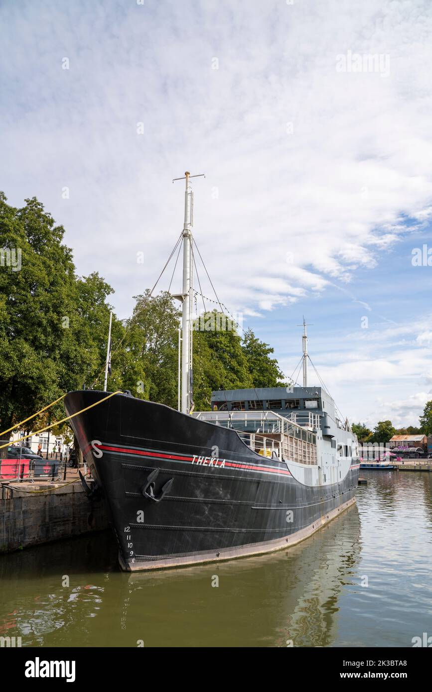 General view of the Thekla, also known as the Thekla Social, a live music venue on a boat moored in the floating harbour in Bristol, England, UK. Stock Photo