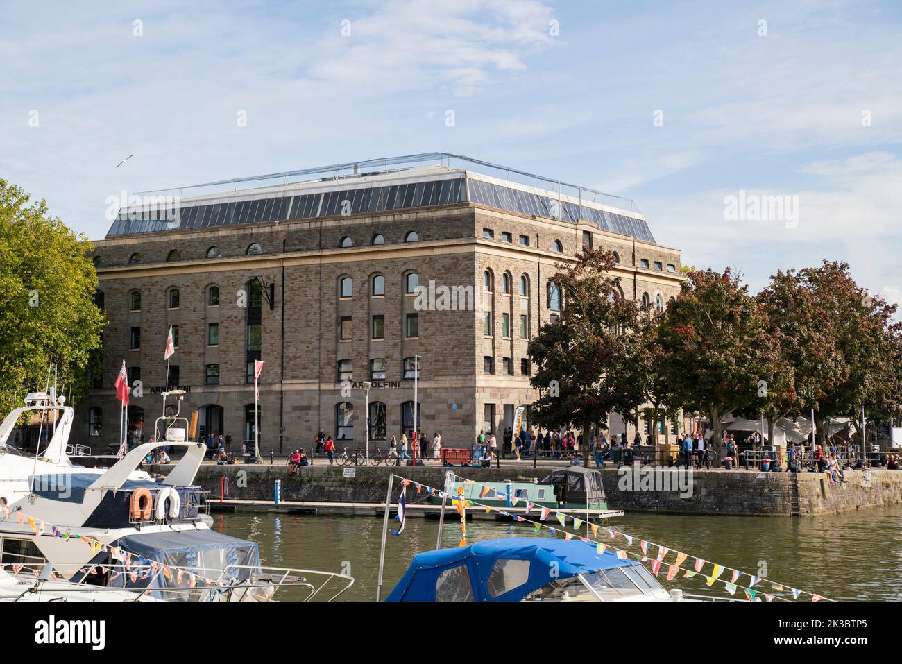 General view of the exterior of the Arnolfini, a modern art gallery in the floating harbour in Bristol, England, UK. Stock Photo
