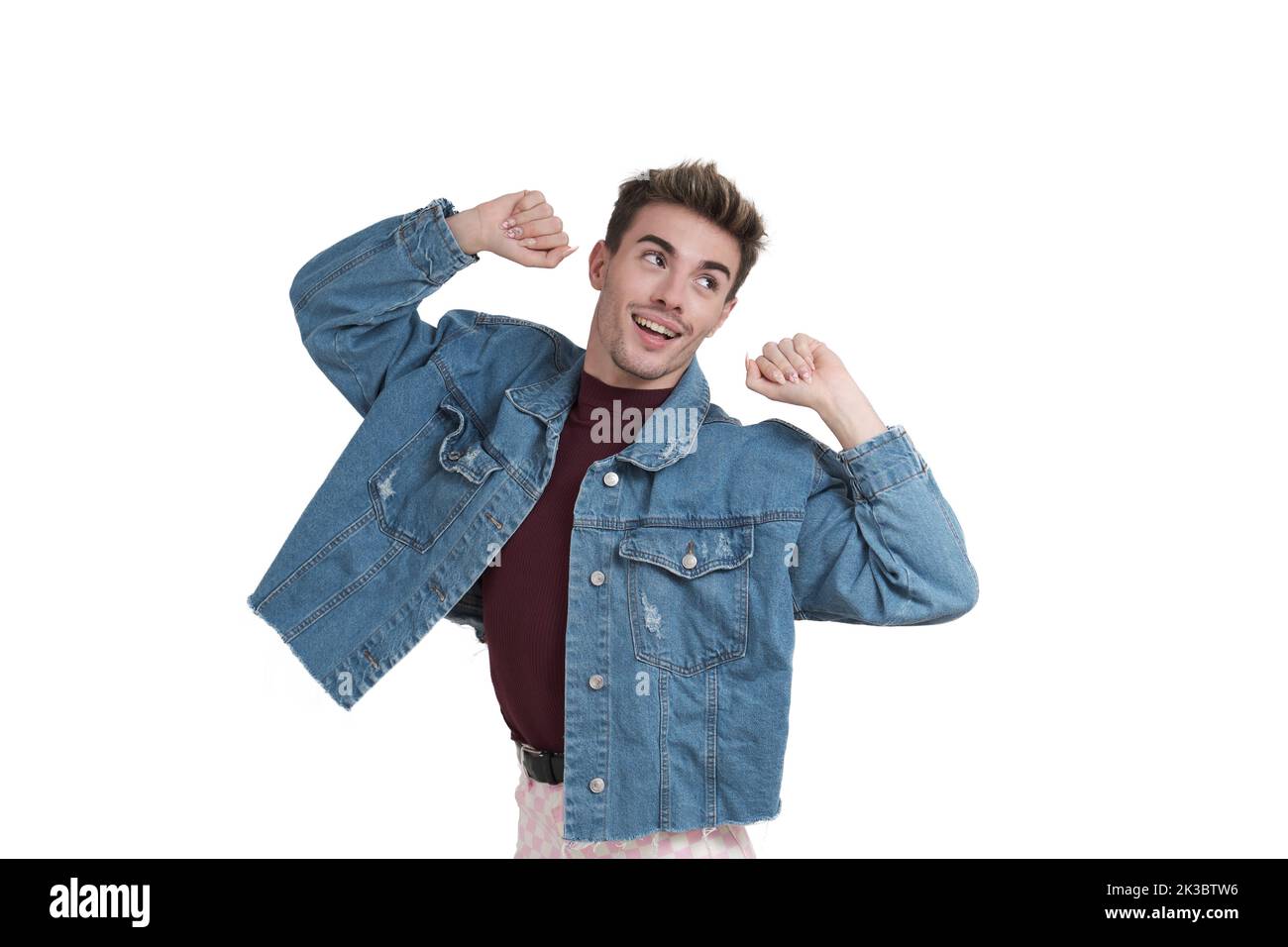 Young caucasian man dancing, isolated. Stock Photo