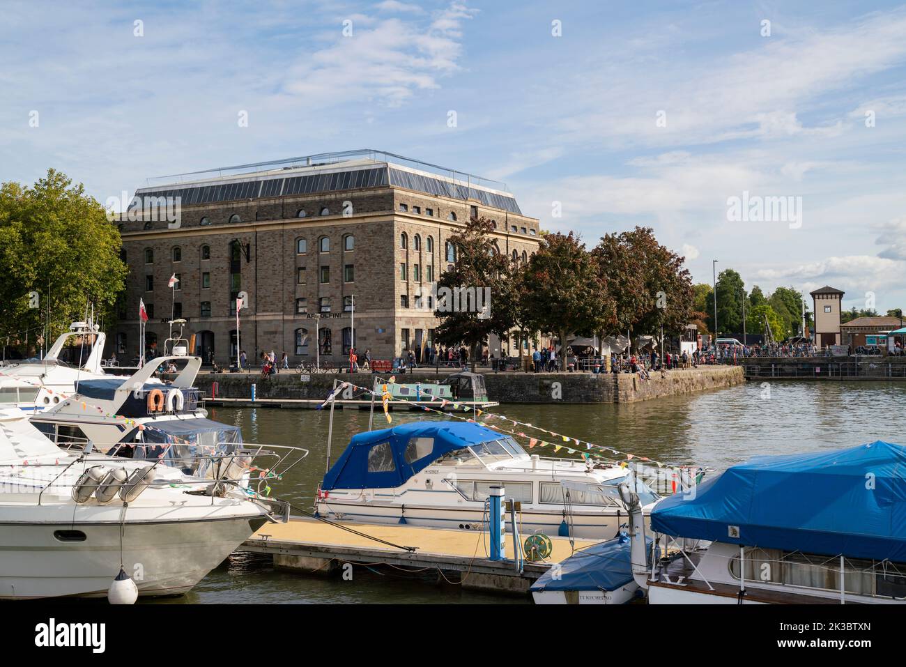 General view of the exterior of the Arnolfini, a modern art gallery in the floating harbour in Bristol, England, UK. Stock Photo
