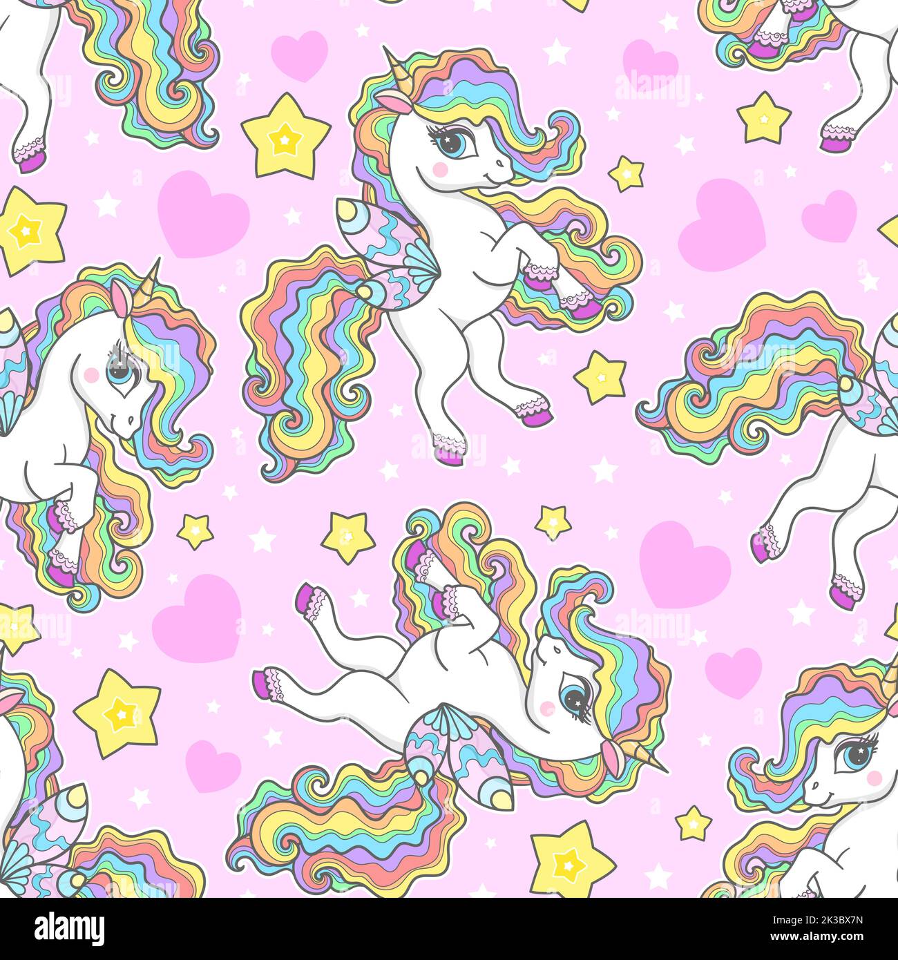 Seamless pattern with unicorns with rainbow mane. Vector Stock Vector ...