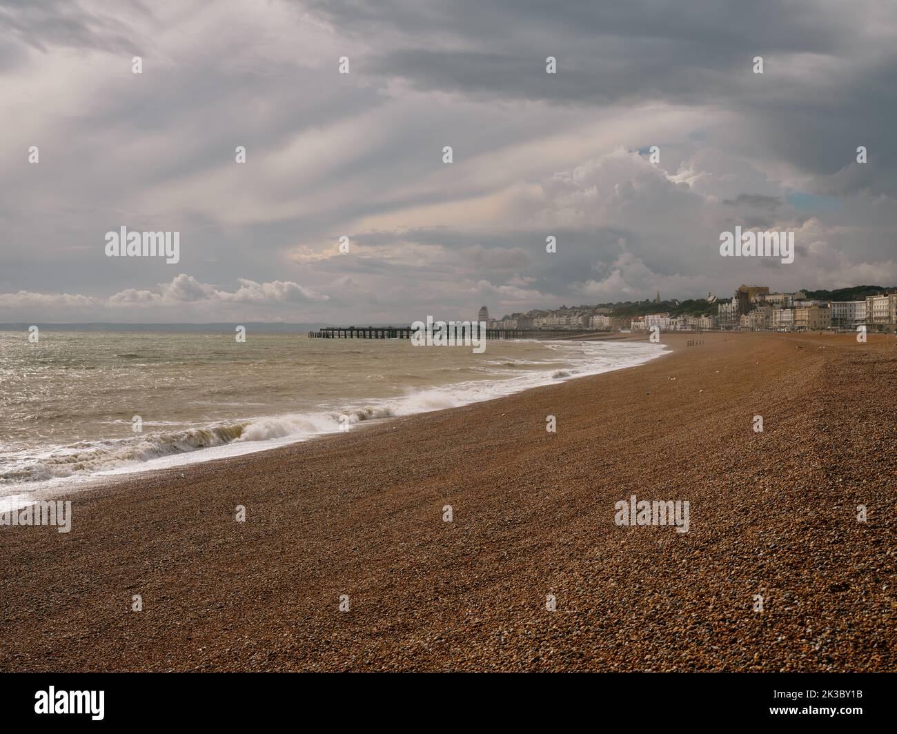 Stormy skies over Hastings Beach, Hastings East Sussex England UK Stock Photo