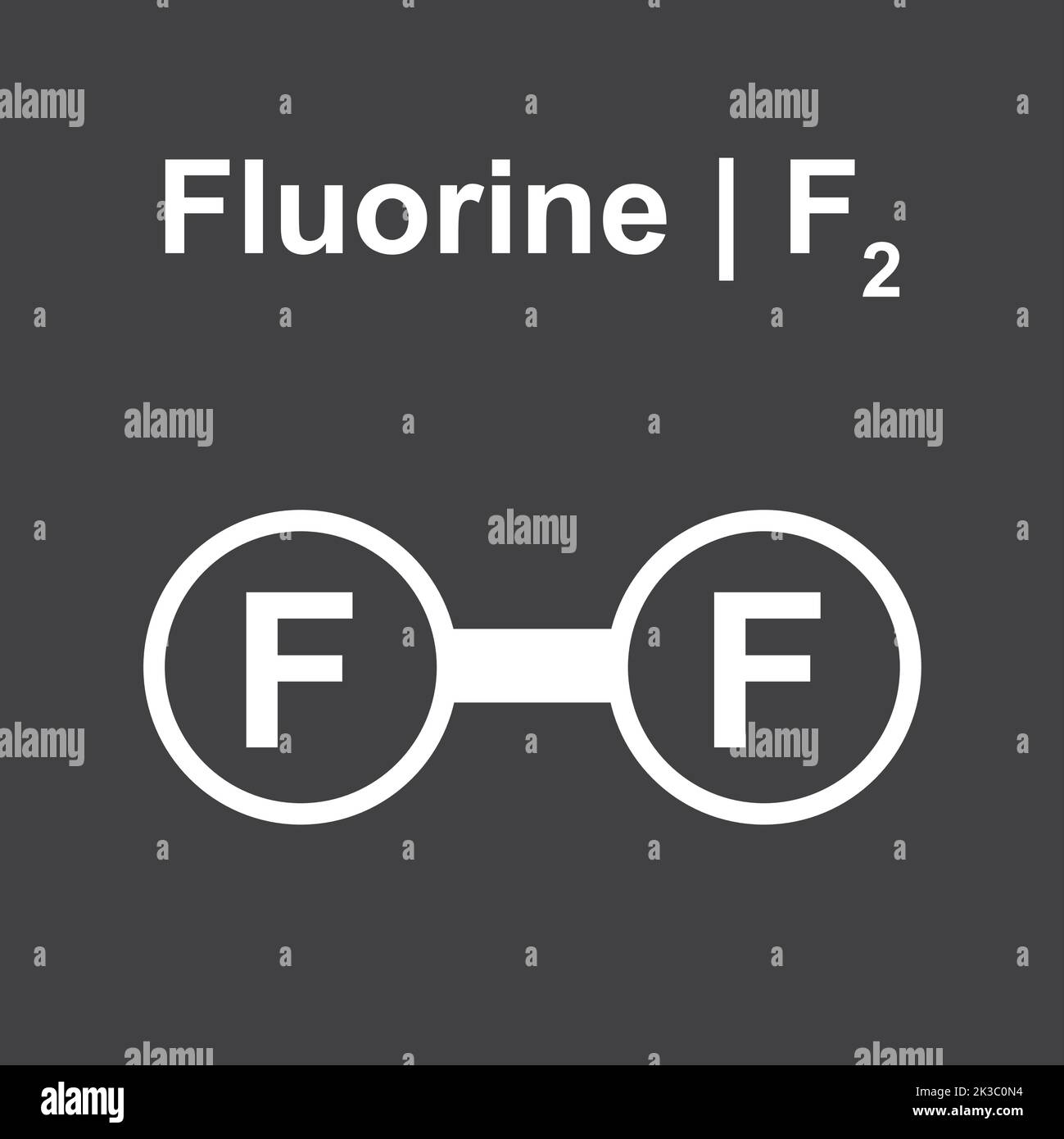 Molecular Model of Fluorine (F2) Molecule. Vector Illustration Stock