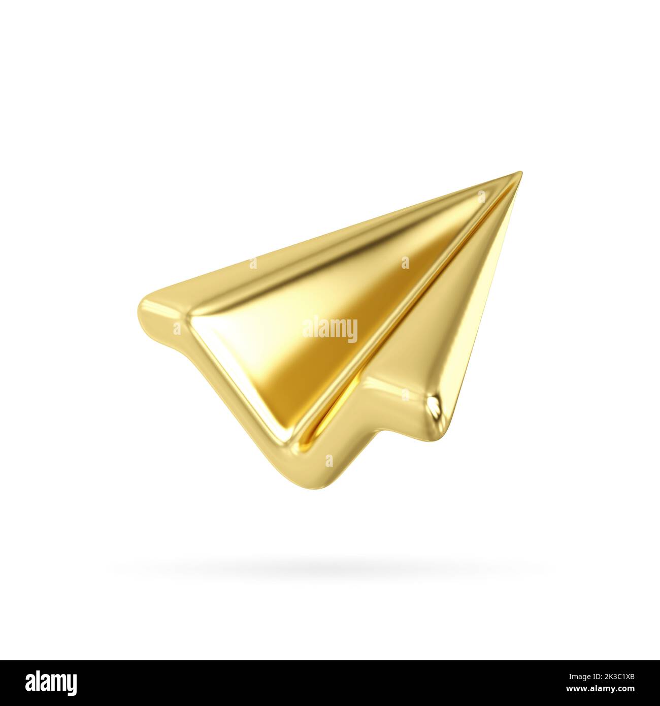 3D gold paper plane. Send email or message concept. Online social media. Realistic design illustration isolated on white background. 3d send icon .3D Stock Photo