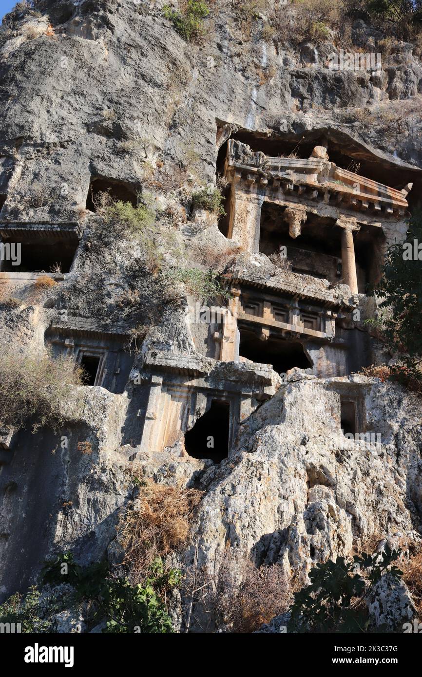 Lycian tombs. Turkey Fethiye. King tombs. Stock Photo