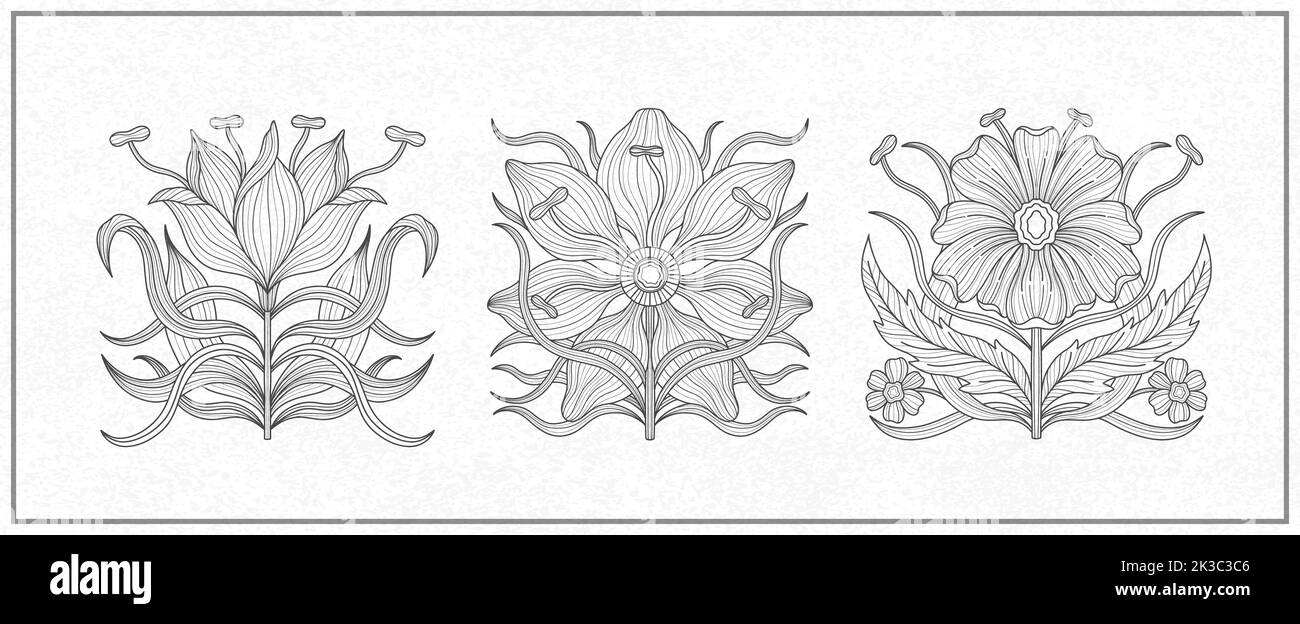 Art nouveau style flower plant basic element. 1920-1930 years vintage design. Symbol motif design. Stock Vector
