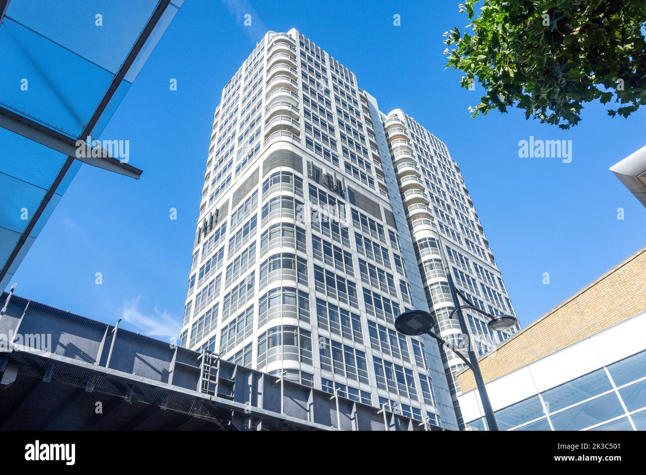 Brunel Tower apartment building from Canal Walk, Swindon, Wiltshire, England, United Kingdom Stock Photo