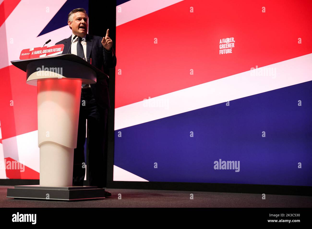 Shadow Secretary of State for Health and Social Care Jonathan Ashworth speaks at Britain's Labour Party's annual conference in Liverpool, Britain, September 26, 2022. REUTERS/Phil Noble Stock Photo