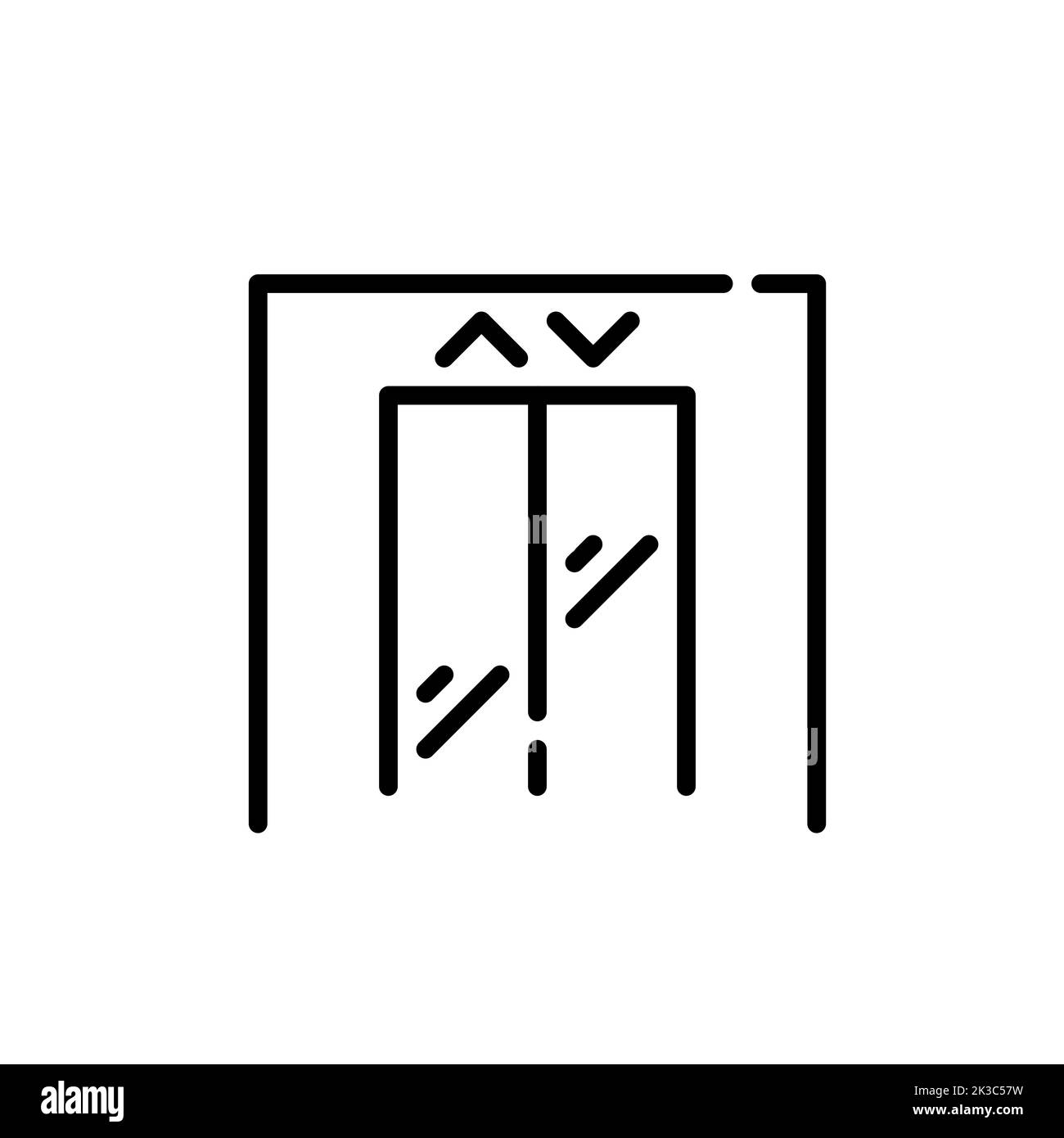 Elevator with up and down arrows. Pixel perfect, editable stroke line Stock Vector