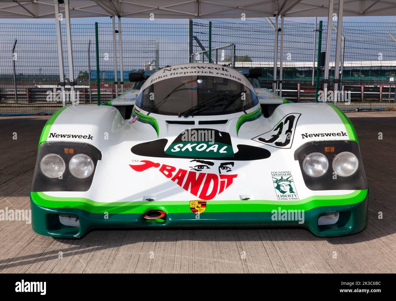 Front view of a1984, Porsche 956 in the Livery of Skoal Bandit, in  a special display Celebrating 40 years of Group C, at the Silverstone Classic 2022 Stock Photo