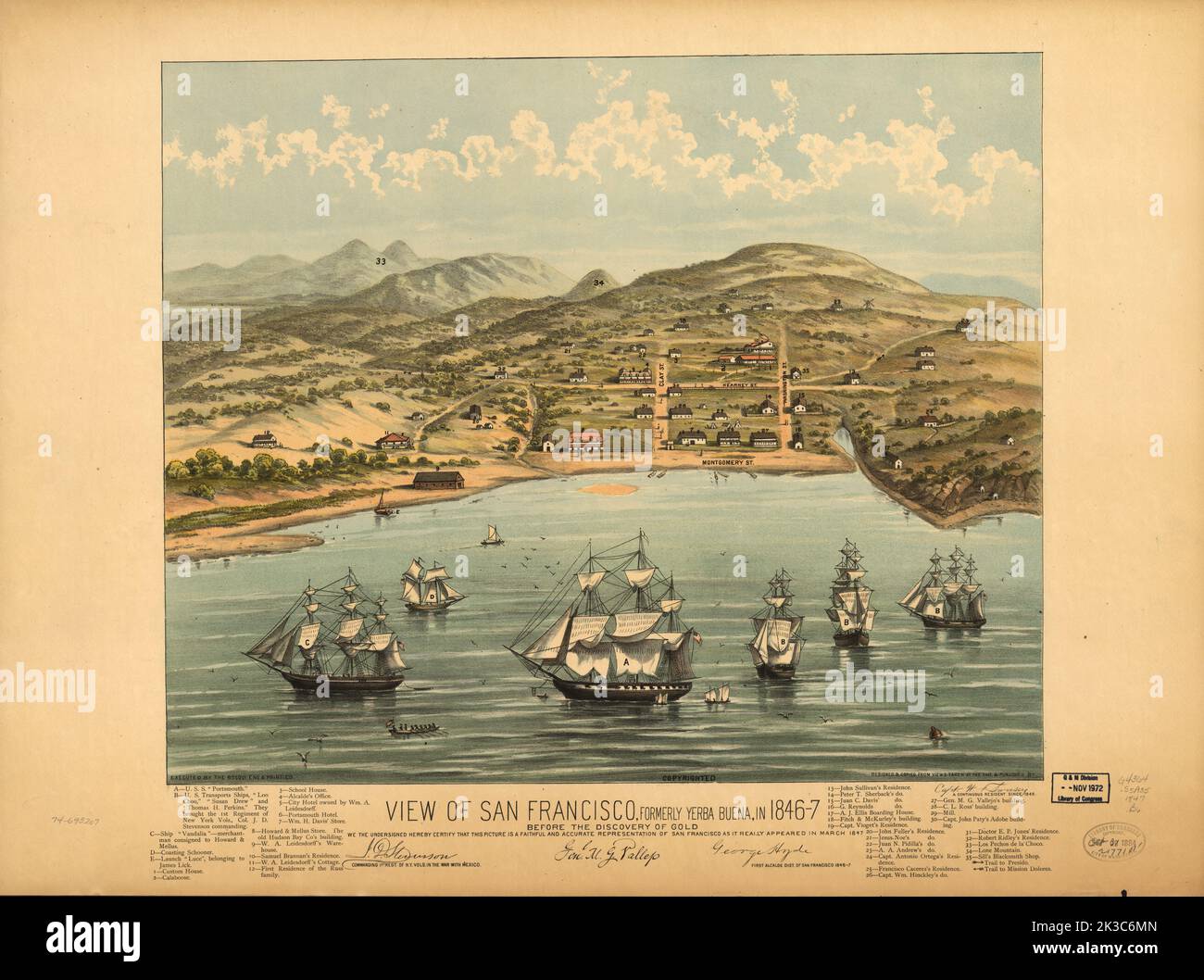View of San Francisco Bay on a print 1900ca Stock Photo