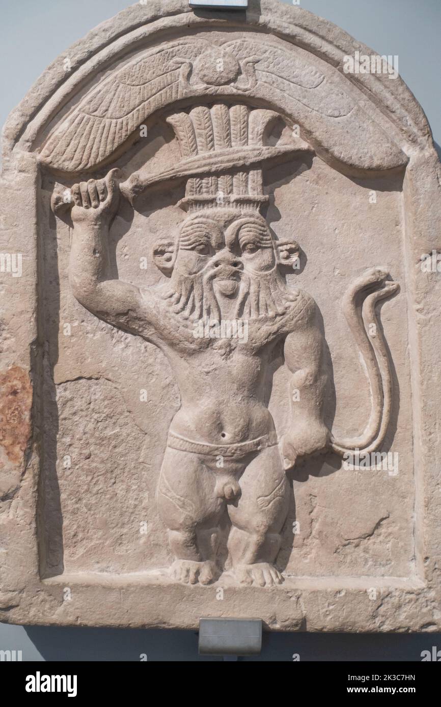 Museo Barracco. Rome Italy, Stele of Bes, late Ptolemaic period, limestone, 1st century BC Stock Photo
