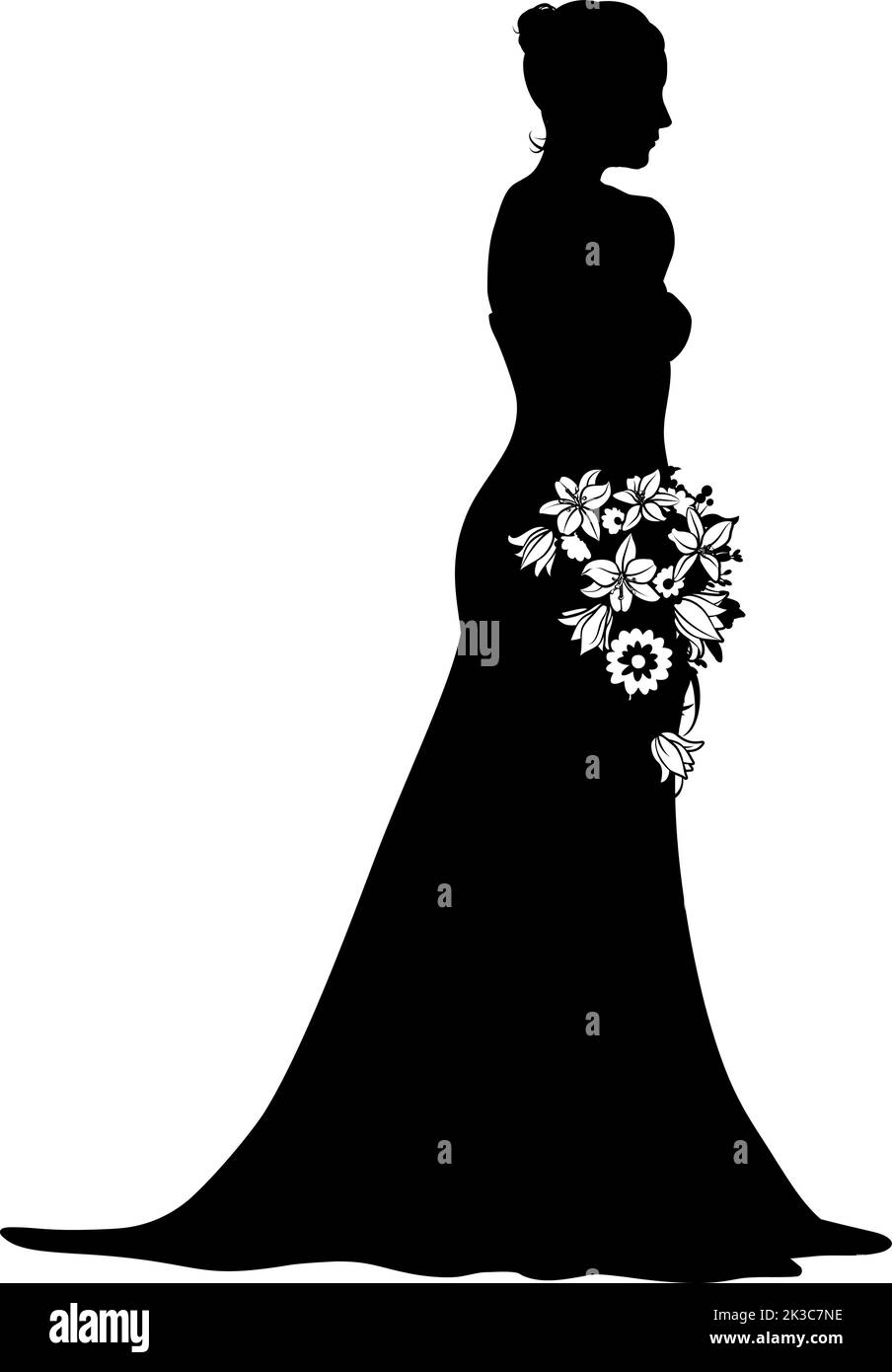 Bride Bridal Wedding Dress Silhouette Woman Design Stock Vector