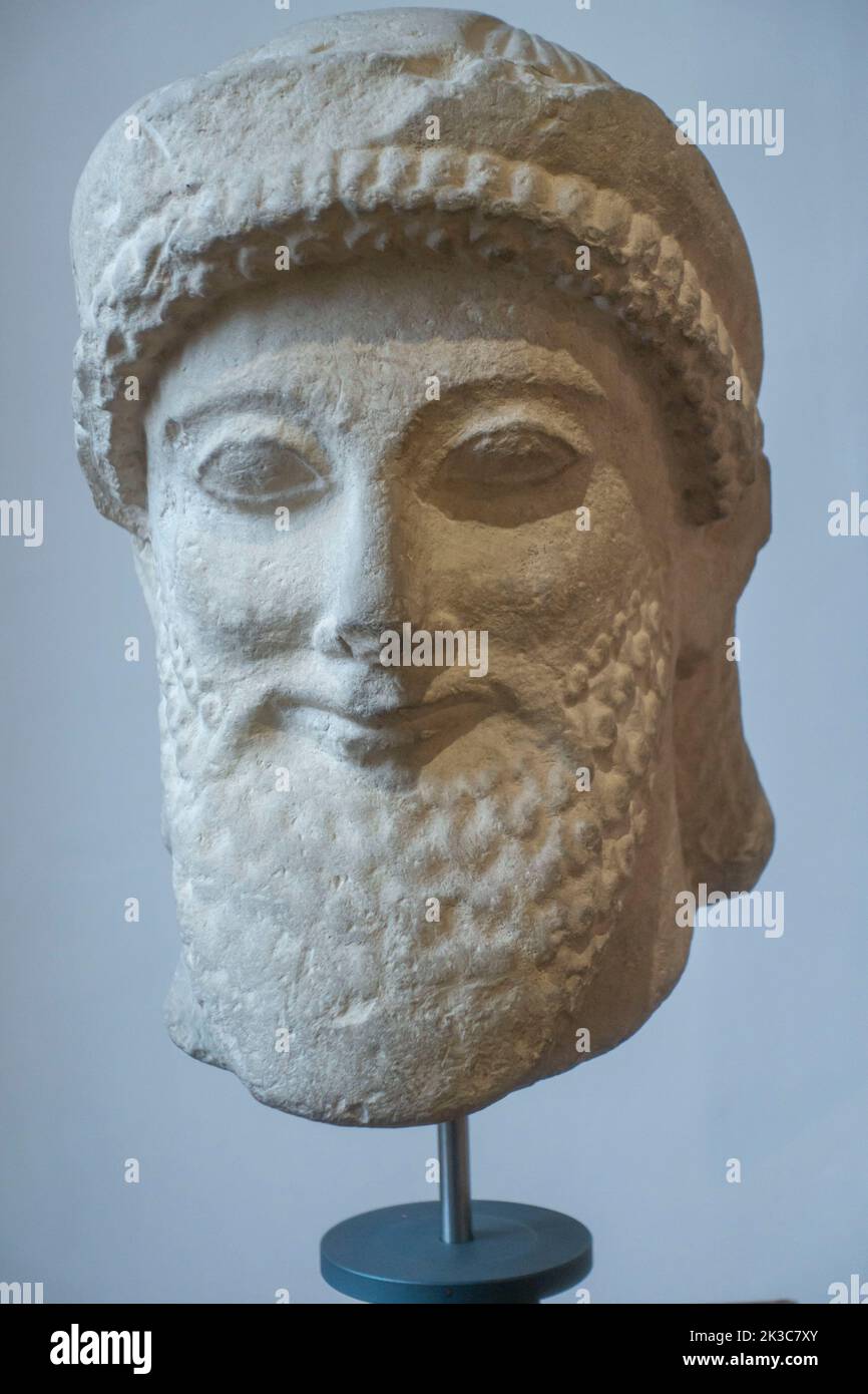 Museo Barracco, Cypriot Art - Male Head in Limestone from Cyprus, 6th - 5th Century BC Stock Photo