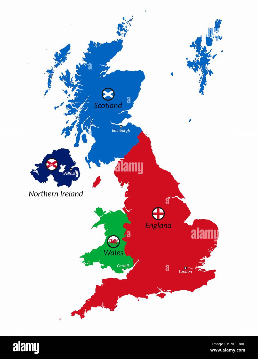 United Kingdom Map With Territories And Flags Of England Scotland