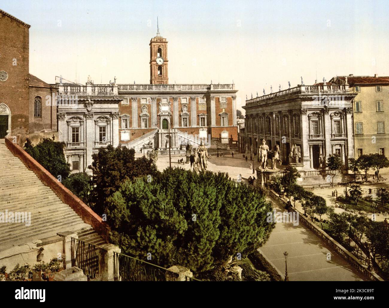 View of Rome Campidoglio  in a Photochrome print, Capitolium Hill, ca 1900 Stock Photo
