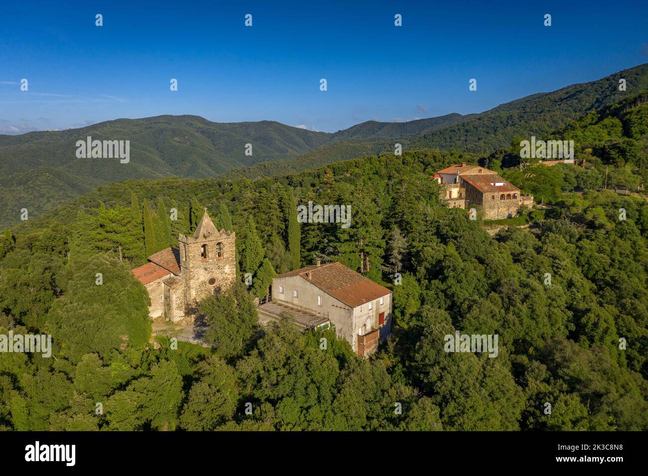 Aerial view of the village of Sant Martí de Montnegre (Vallès Oriental, Barcelona, Catalonia, Spain) ESP: Vista aérea de Sant Martí de Montnegre Stock Photo