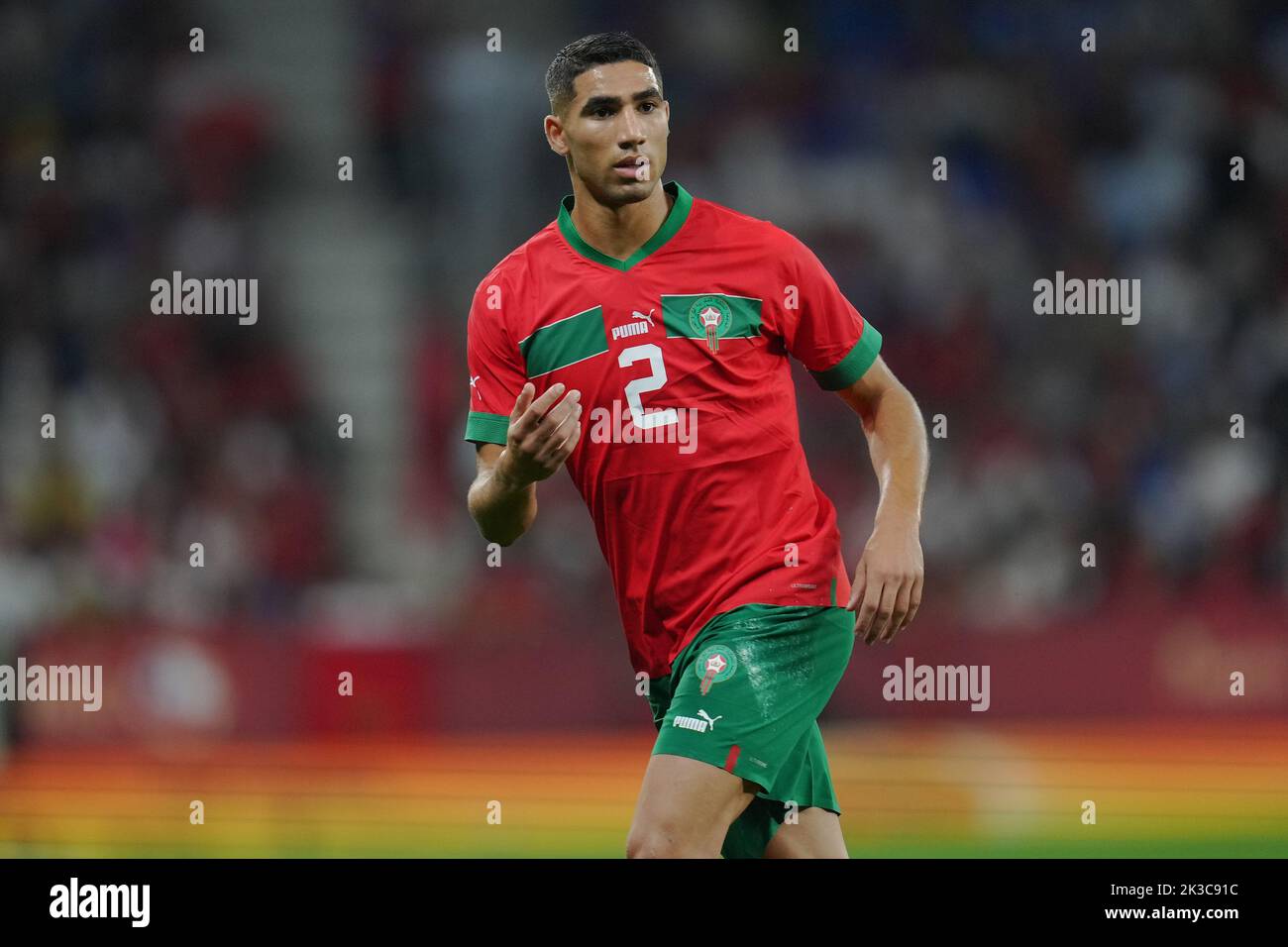 YAOUNDE, CAMEROON - JANUARY 25: Achraf Hakimi of Morocco during the 2021  Africa Cup of Nations Play Offs - 1/8-finals match between Morocco and  Malawi at Stade Ahmadou Ahidjo on January 25