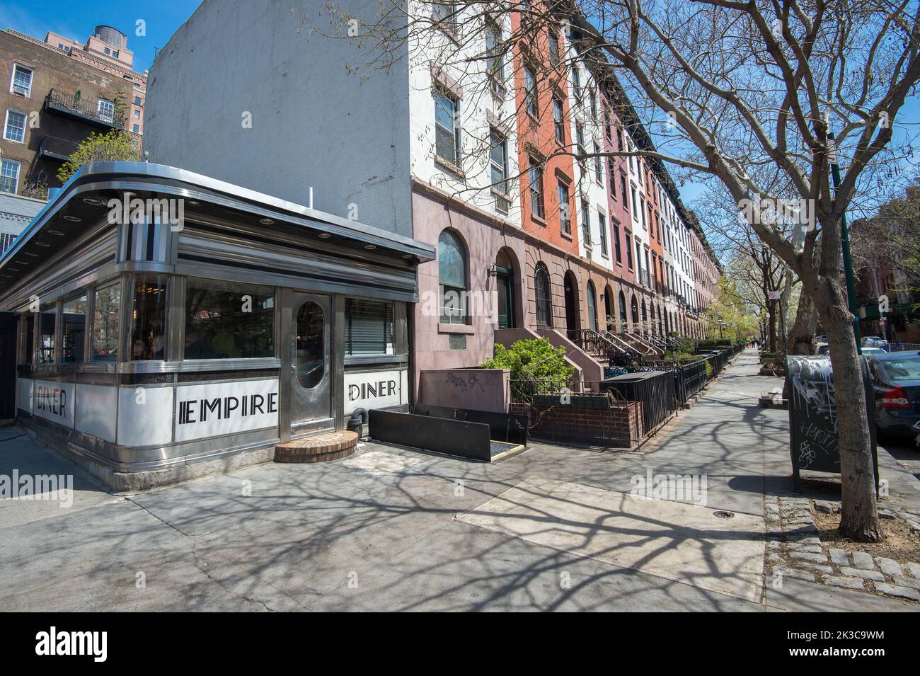 The Empire Diner is a famous diner at the corner of 10th Avenue and 22nd Street on Manhattan in New York City that has featured in many movies. Stock Photo